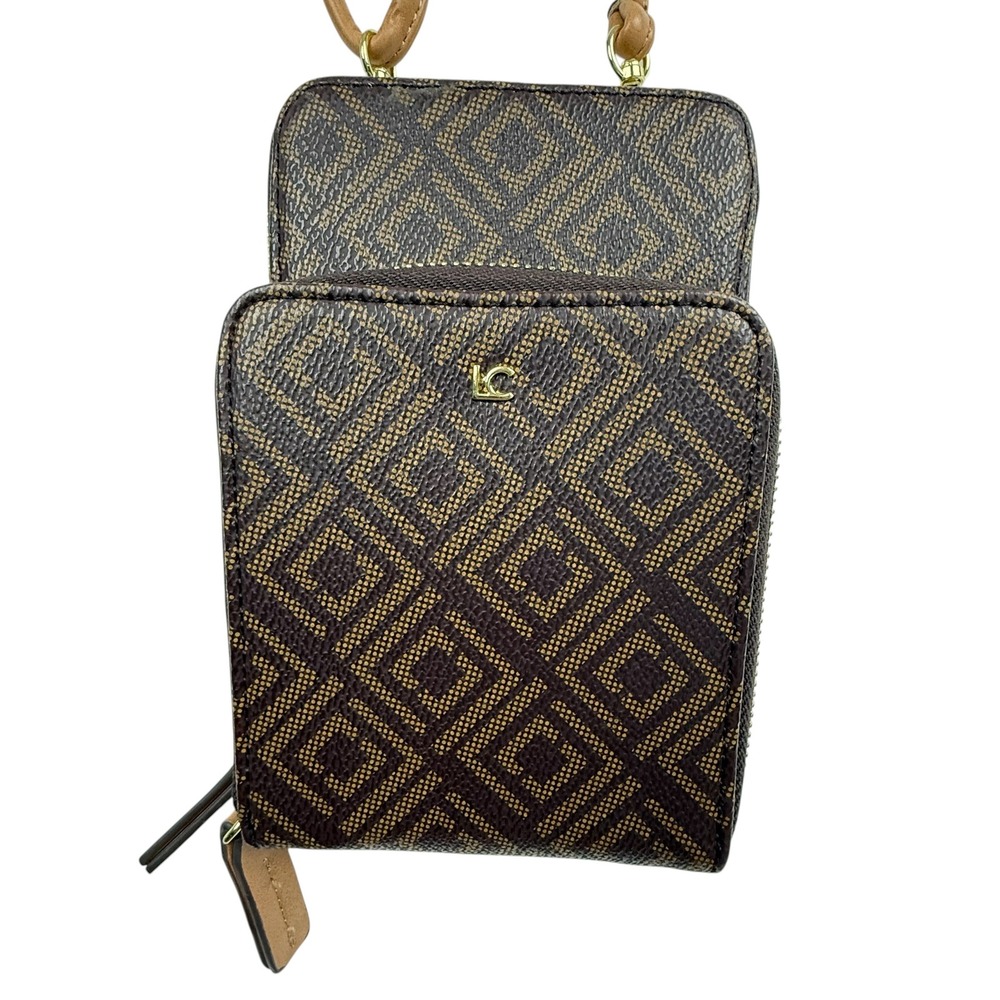 Lauren Conrad Crossbody Phone Wallet Brown Tan Geometric Diamond Pattern